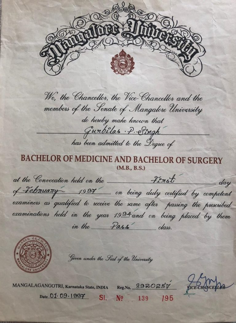 Bachelor of Medicine and Bachelor of Surgery Certificate
